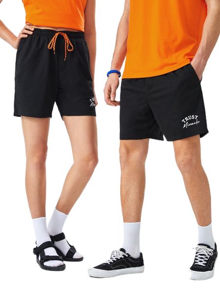 

slogan graphic drawstring waist shorts h0vm#, White;black