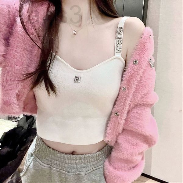 

women's tanks & camis designer aw dawangjia 22 early spring diamond wang letter knitted short vest suspender women's inner bottom, White