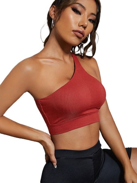 

asymmetrical neck crop sports bra v7a1#, Gray