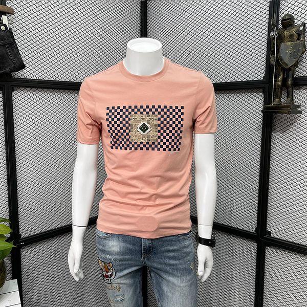 

short sleeve men t shirt chessboard black white pink men's 2022 summer classic tee tees o-neck brand oversize 5xl, White;black