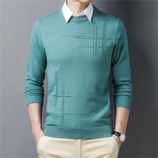 

tfetters autumn sweater men fashion casual o-neck solid color knittrd pullovers slim soft skin-friendly knitted sweater men 201221, White;black