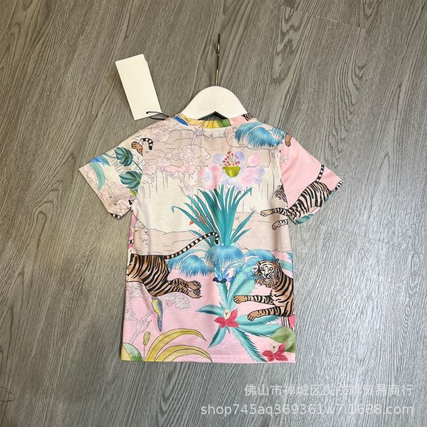 

children summer boys girls cute printed round neck t-shirt short sleeve exotic animal, White