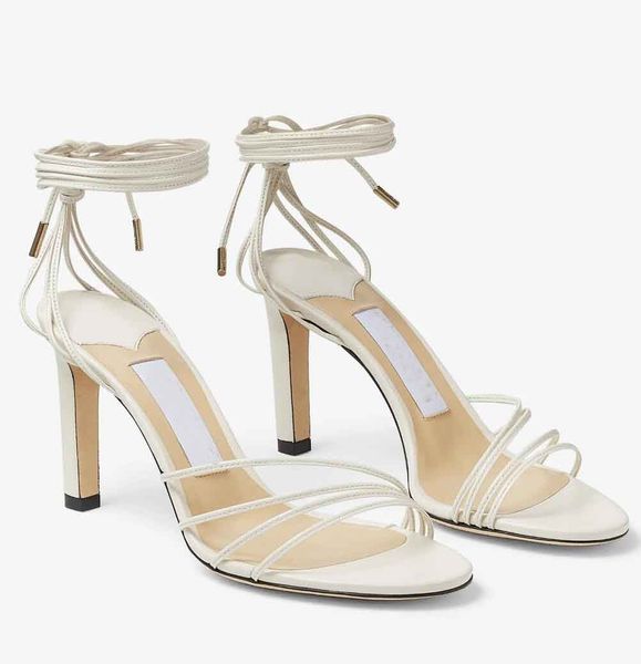 Summer Brands Designer Antia Sandali in pelle di nappa Scarpe da donna Cravatta regolabile con cinturino alla caviglia Tacchi alti Abito da sposa da sposa Gladiatore Scatola di sandali