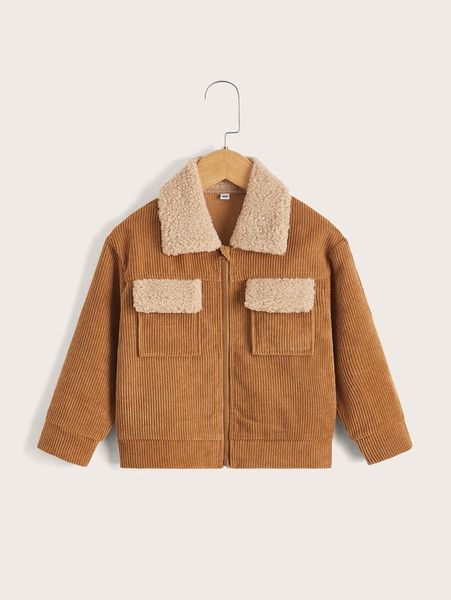 

toddler boys borg collar flap pocket corduroy jacket she, Blue;gray