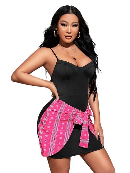 

sxy floral print tie front backless cami dress s7en#, Black;gray