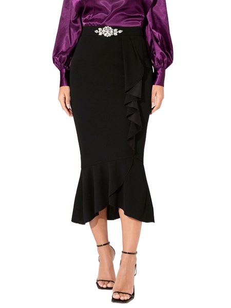 

modely ruffle trim pencil skirt f9bt#, Black