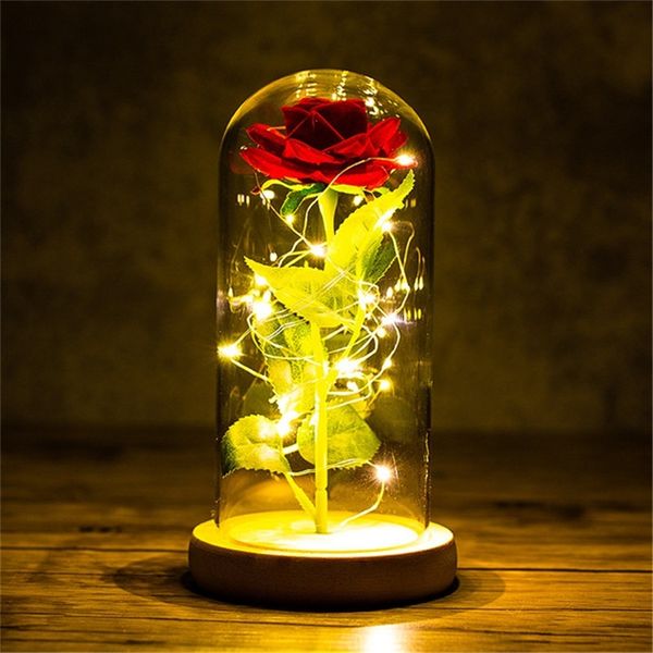 Valentinstagsgeschenk für Freundin Ewige Rose LED-Lichtfolienblume in Glasabdeckung Mütter Hochzeitsgeschenke Brautjungfer 220811