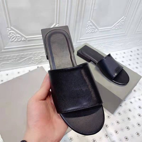 

2022 shoes slides designer exclusive development of black wide sole designer square heel flat slipper size 35-40