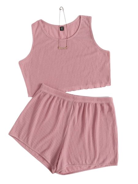 

plus waffle knit pj set b9rp#, Black;white