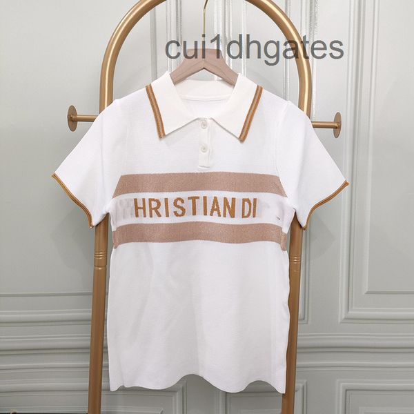 

2022 designer di or t shirt and tees dress d home 2022 spring summer new gold thread jacquard letter lapel short sleeve loose white sweater