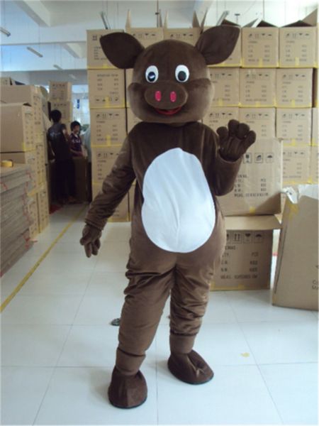 Yeni Pretty Kahverengi Domuz Maskot Kostüm Karikatür Karakter Hoşgeldiniz Açılış Carvinal Parti Adversting Kıyafet Yetişkin Boyutu