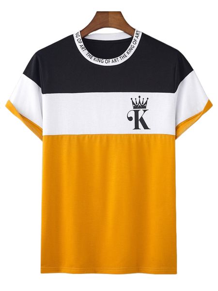 

men crown & slogan graphic colorblock tee b79l#, White;black