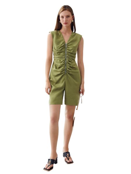 

motf premium lyocell gathered romper w6dk#, Black;white