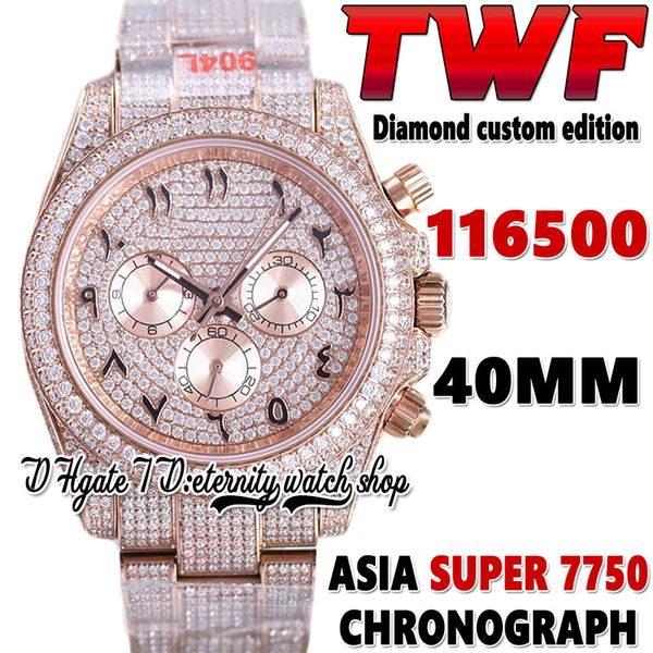 2022 TWF V3 ew116505 ETA 7750 SA7750 Chronograph Automatik Herrenuhr jh116595 Diamant Arabisches Zifferblatt 904L Stahl Iced Out Diamanten Roségold Armband Ewigkeitsuhren