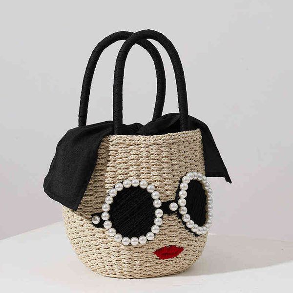 

straw handbag fashion rattan cute cartoon bucket woven bag women220428