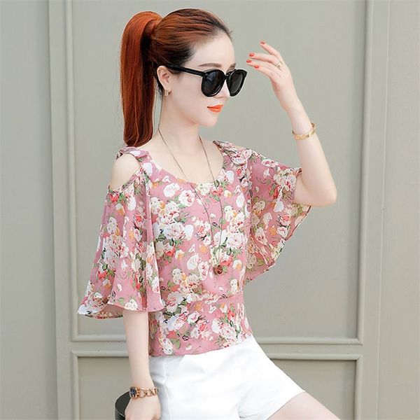 

off shoulder women spring summer style chiffon blouses shirts lady casual short sleeve blusas df2851 210226, Black;gray