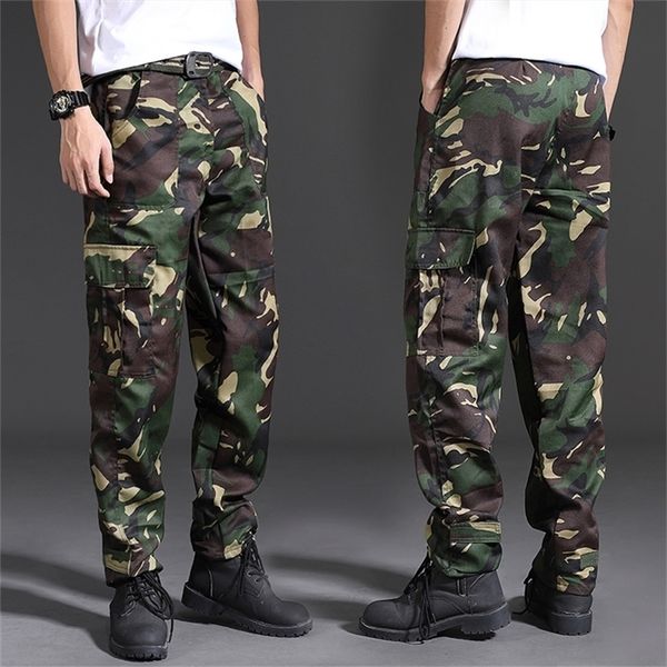

men's pants spring brand fashion military cargo multi pockets baggy casual trousers overalls camouflage man cotton 220826, Black