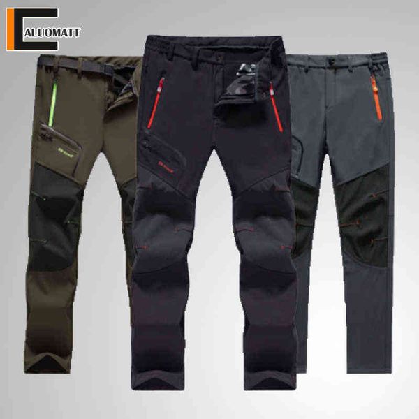 

autumn winter men fleece casual pants new outdoor waterproof windproof warm sport hiking cargo j220707, Black
