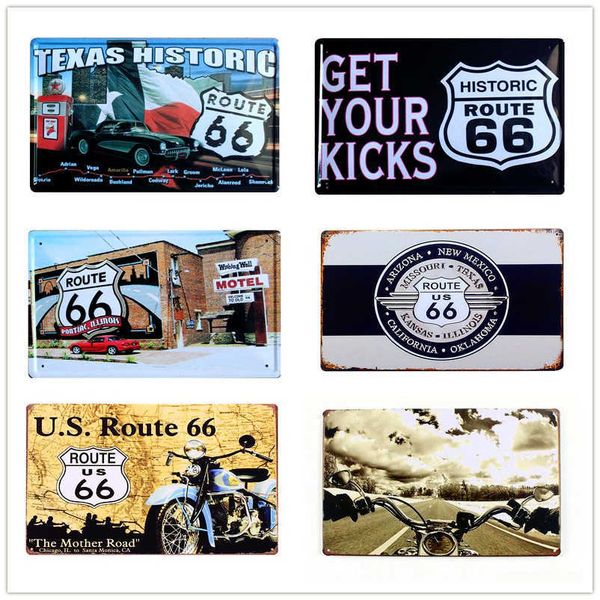 

20*30cm retro plaque us route 66 motorcycle metal tin signs wall poster home decor plate bar club wall decoration painting