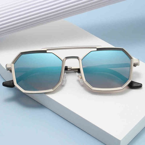 

2022 new steampunk double beam sunglass polygon large frame sunglass men's metal ins glass women's, White;black