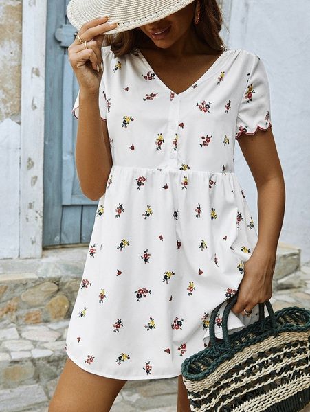 

floral print scallop edge dress e7wu#, Black;gray