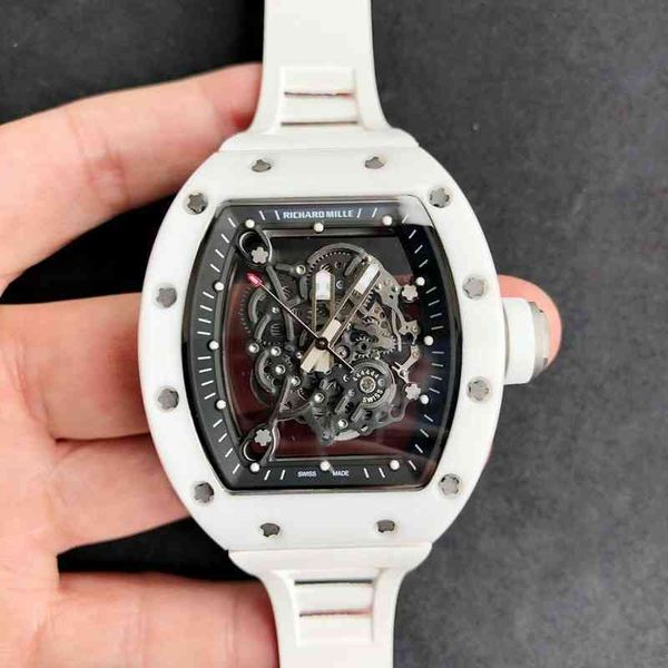 

luxury mens mechanics watches richa milles wristwatch wine barrel leisure business watch rm055 fully automatic mechanical r white ceramic, Slivery;golden