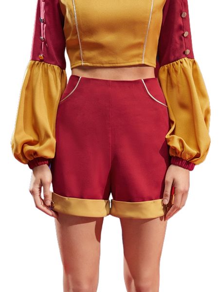 

x peartree stories contrast panel roll hem shorts t44w#, White;black