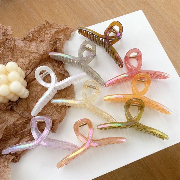 

korean 12.5cm large hair claw plastic girls rainbow color hair accessories woman hairpins headwear barrettes, Slivery;white