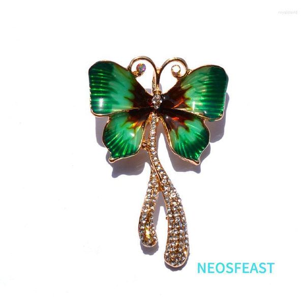 Pinos broches jóias clássicas cor verde cor stromestone borboleta para mulheres elegantes pinos esmaltados damas presentes de casamento peças de vento vestes roya22