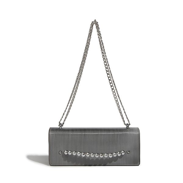 

designer artistics sigle-shoulder bag with chain and beads gradual change small square metallic bag