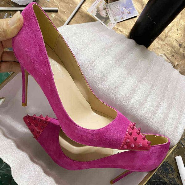 

10cm women's high heels 44-45 pointed women's shoes suede 12cm rose red high rose for wedding t220730, Black