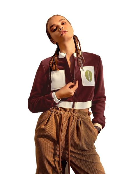 

x aninho zip up patched pocket crop sweatshirt o7h4#, Black