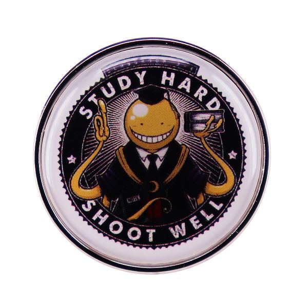 

assassination classroom koro sensei study hard shoot well enamel pin anime brooch, Blue