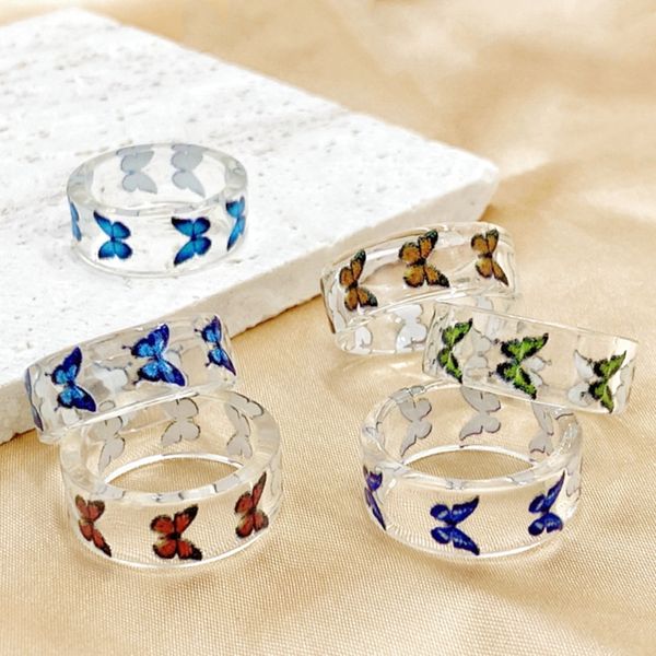

bulk lots 30pcs vivid butterfly design resin acrylic rings mix for women cute sweet girls fashion popular jewelry accessories wholesale, Golden;silver