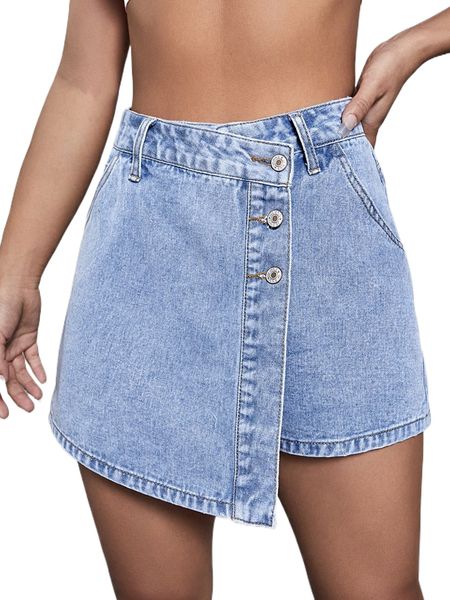 

button fly denim skort y2t8#, White;black