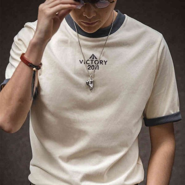 

men's t-shirts madden tooling round neck stitching contrast college style t-shirt summer sports print short sleeve men's fashion 7, White;black