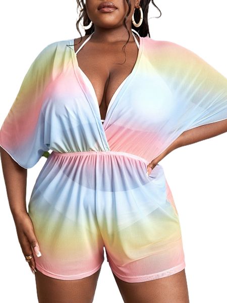 

plus ombre batwing sleeve cover up without bikini g0mn#, Black