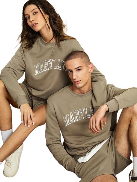 

1pc letter graphic drop shoulder sweatshirt & 1pc shorts t9mc#, Gray