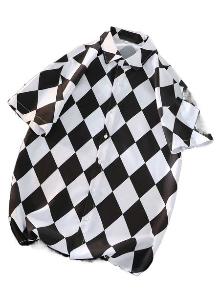 

men random checkered print shirt r0n3#, White;black
