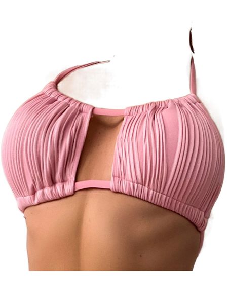 

textured cut out tie back halter bikini 59z7#, White;black