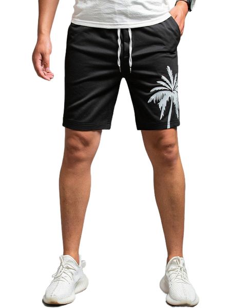 

men coconut tree print drawstring waist shorts y3bf#, White;black
