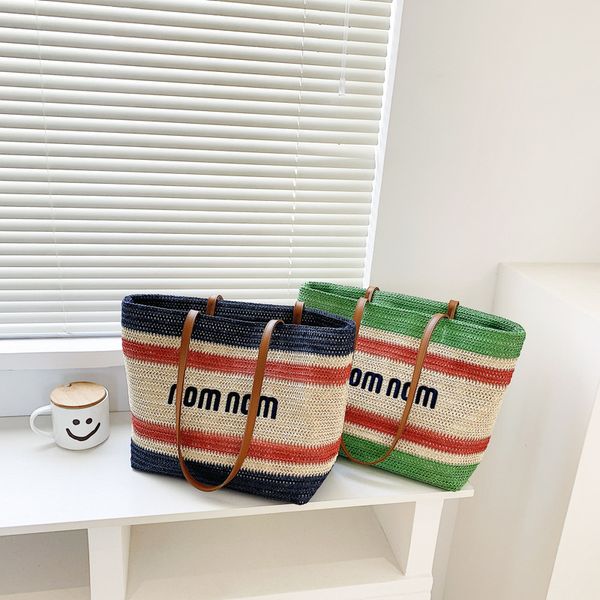 

designer bags vegetable basket women 2022 new fashion holiday beach tote stripe letter straw woven portable shopping