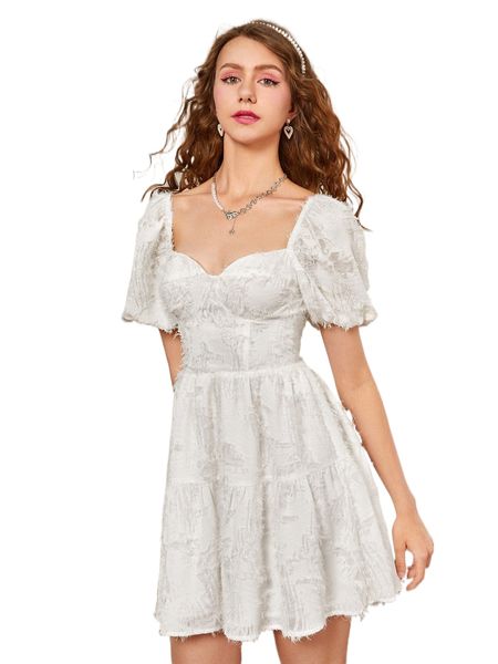 

s.weetheart neck p.uff s.leeve l.ace u.p b.ackless r.uffle h.em fuzzy d.ress j4wo#, Black;gray