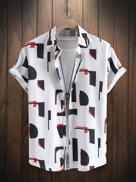 

men random geo print shirt without tee 14yr#, White;black