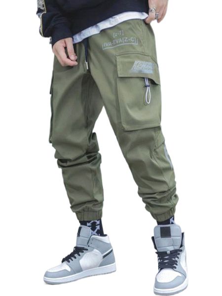 

men letter patched flap pocket cargo pants k1ux#, Black