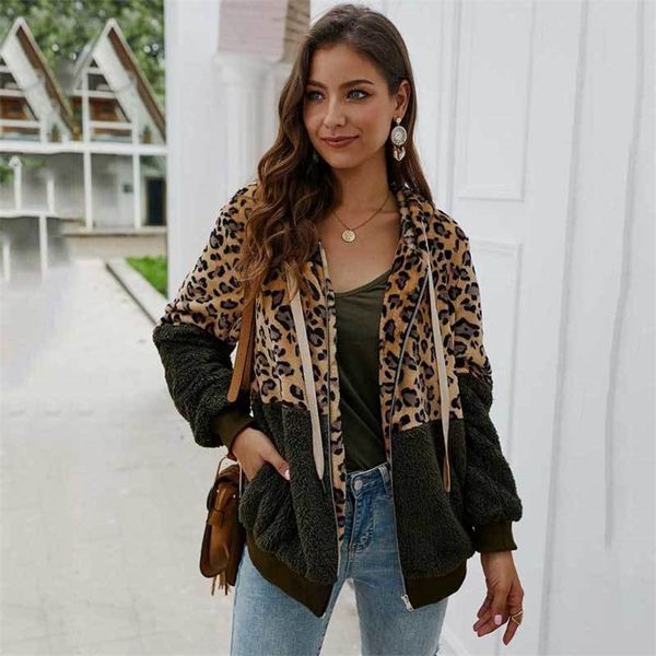 

fashion leopard faux fur coat women teddy coat female leopard print plush teddy jacket long sleeve fluffy winter coat women 201019, Black