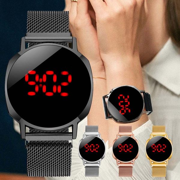 Armbanduhren Reloj Luxuriöse Mode Männer Uhren Voller Touchscreen Legierung Mesh Gürtel Damen Electroni Display Handgelenk Uhr Mujer Geschenk