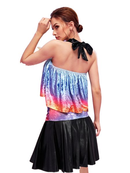 

x yifan yao tie back ombre velvet halter 16vy#, White