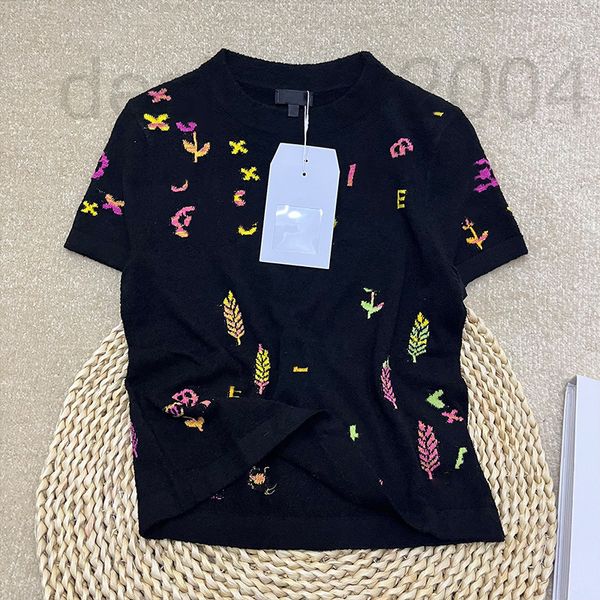 

women's hoodies & sweatshirts designer 2022 early spring new round neck small fragrance letter pattern jacquard knitted black short sle