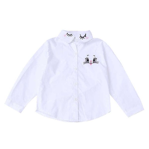 

autumn back to school shirts for student girls princess clothes kids long sleeve white blouse cartoon cat flower embroidery, White;black